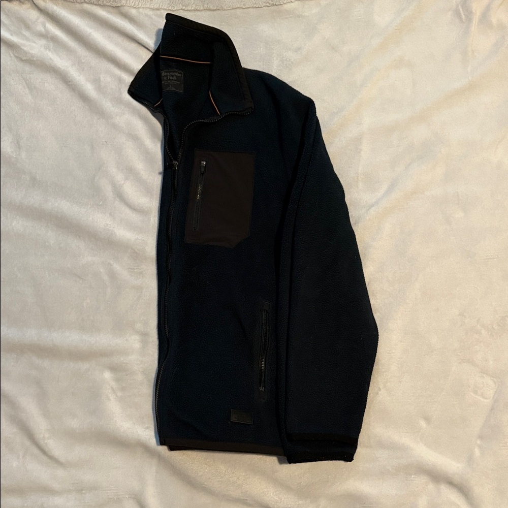 Navy Fleece Jacket with Zip Pocket